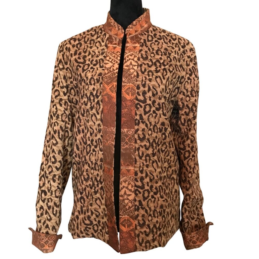 Coldwater Creek Reversible Blazer, Rust Brown Black Leopard Print Jacket Size S